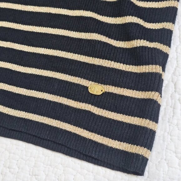 Lauren Ralph Lauren Black &amp; Gold Metallic Stripe Ribbed Turtleneck Sweater - Picture 5 of 9